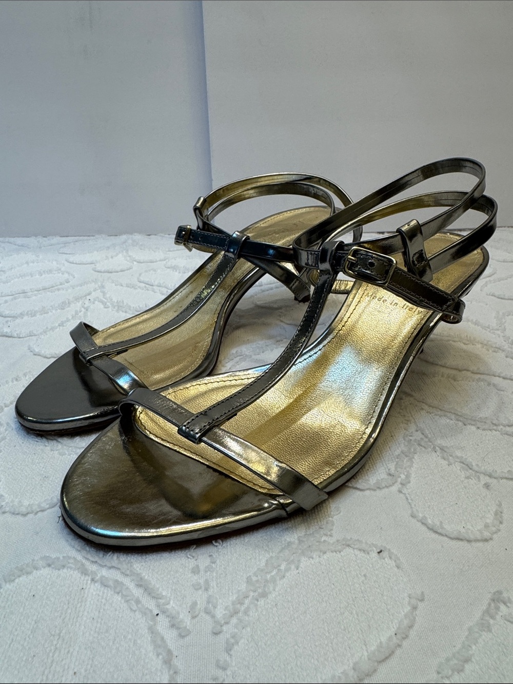 J. Crew Metallic Gold Strappy T‑Bar Sandals